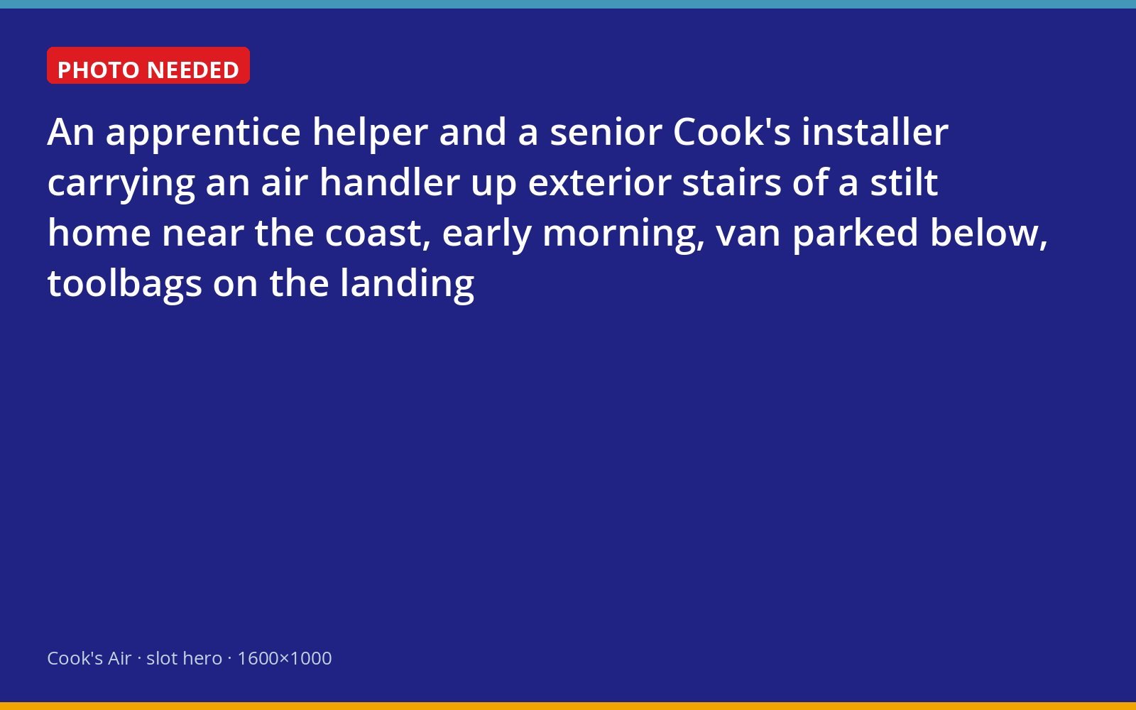 A Cook's apprentice and senior installer carrying an air handler into a coastal home