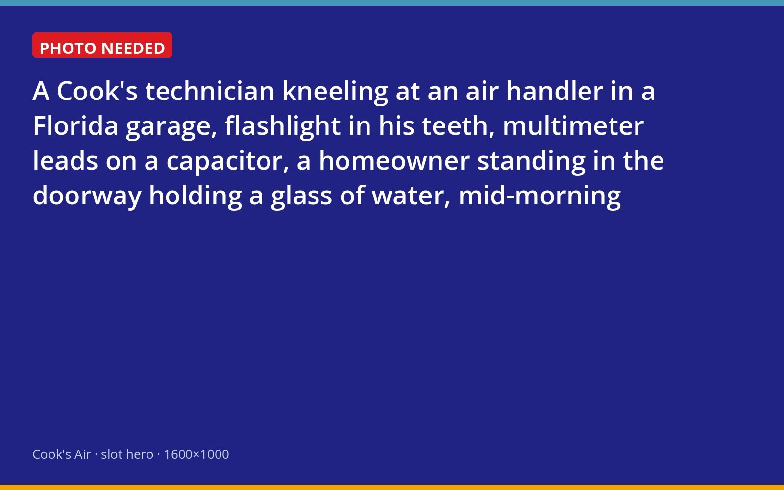 Cook's technician testing a capacitor at a garage air handler while the homeowner watches