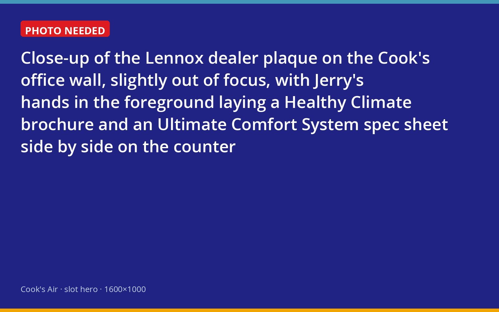 Lennox dealer plaque at the Cook's office with product literature on the counter