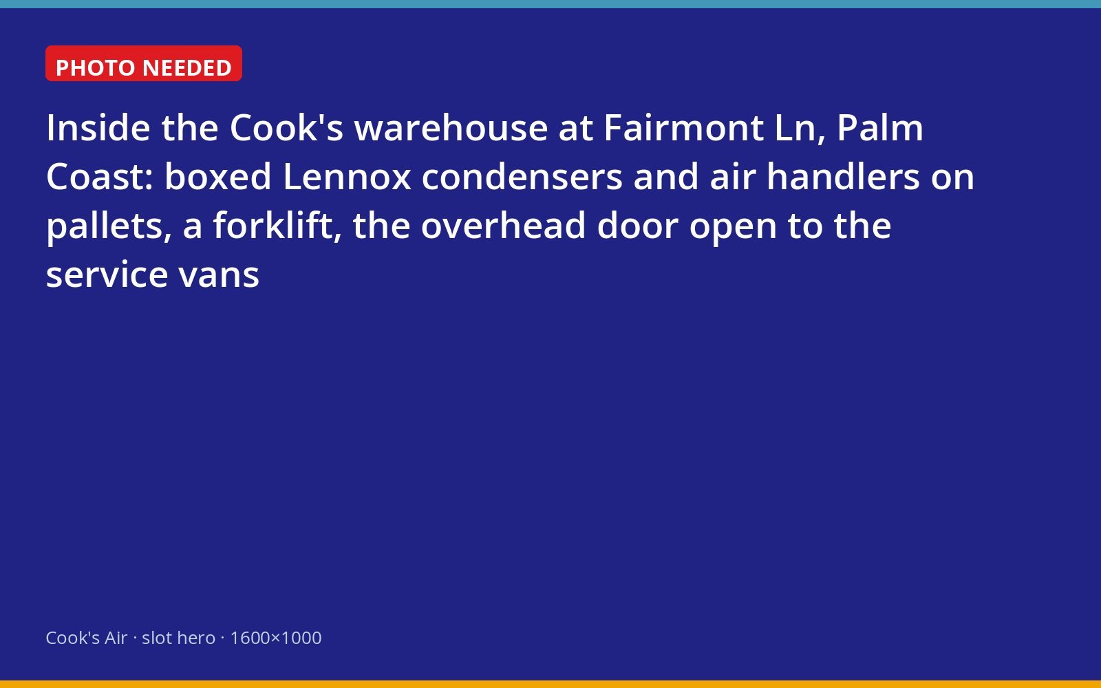 Lennox equipment stocked on pallets in the Cook's warehouse in Palm Coast