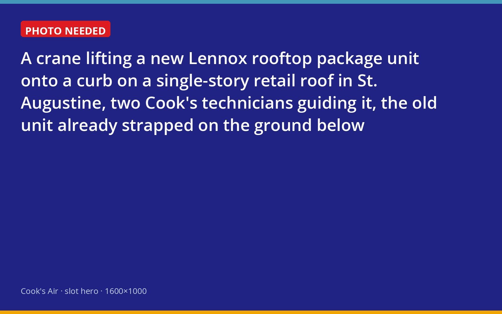Crane setting a new Lennox package unit on a commercial roof