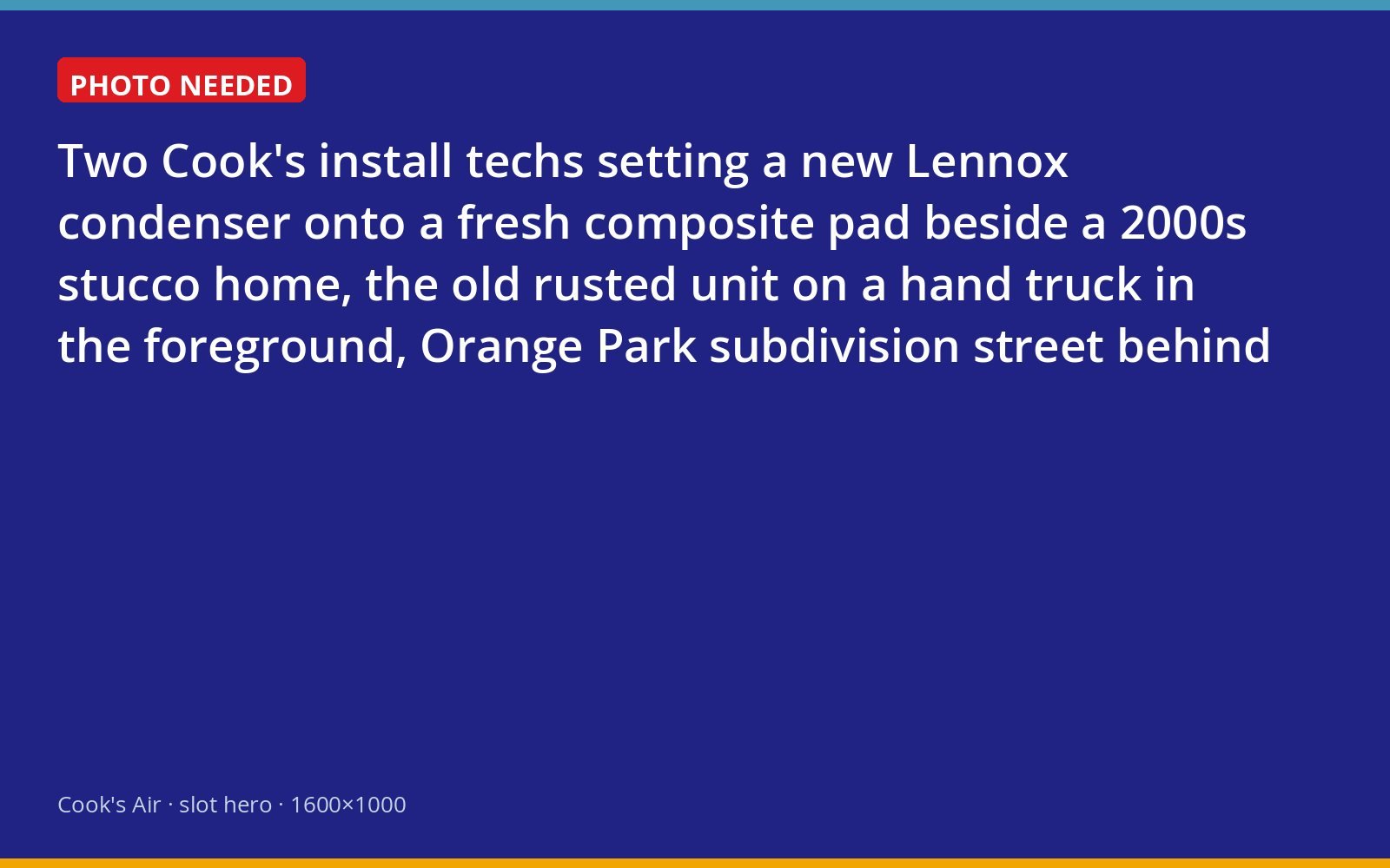 Cook's installers placing a new Lennox condenser next to a suburban Florida home