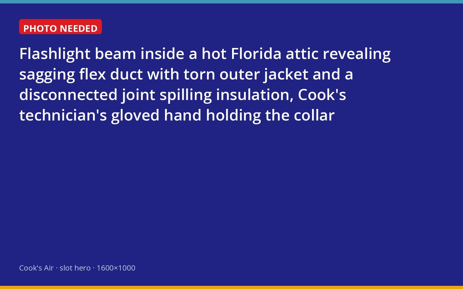Damaged flexible ductwork in a Florida attic inspected by a Cook's technician