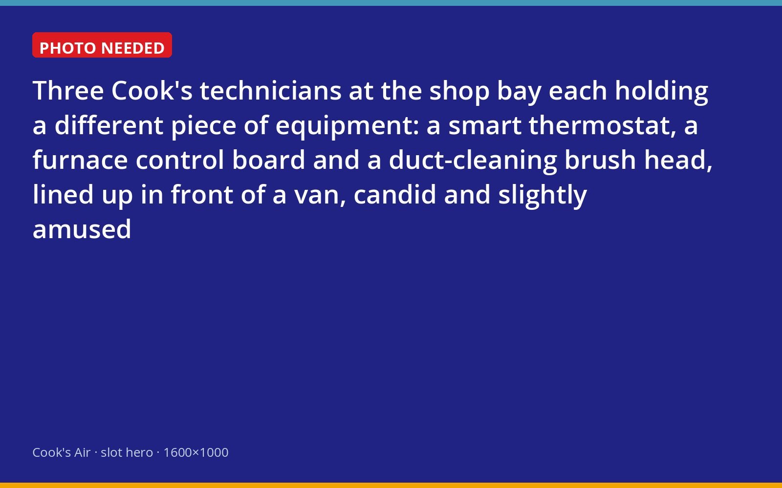 Three Cook's technicians with tools from the cooling, heating and air-quality service lines