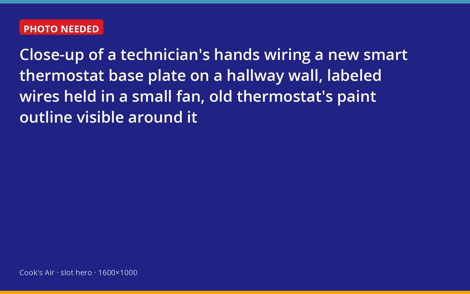 Cook's technician wiring a new thermostat base on a hallway wall